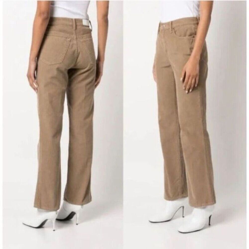 Re/Done Womens Corduroy High-Rise Straight-Leg Pants Size 30 Tan
